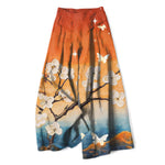 Buddha Stones Cotton Linen Gradient Floral Pattern Women's Elastic Waist Wide Leg Pants With Pockets