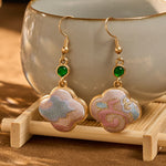 Buddha Stones Handcrafted Silk Art Floral Shaped Colorful Patterns Teardrop Earrings
