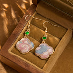 Buddha Stones Handcrafted Silk Art Floral Shaped Colorful Patterns Teardrop Earrings