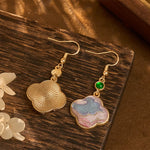 Buddha Stones Handcrafted Silk Art Floral Shaped Colorful Patterns Teardrop Earrings