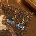 Buddha Stones Song Brocade Blue Shell-Shaped Prosperity Green Bead Teardrop Earrings