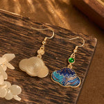 Buddha Stones Song Brocade Blue Shell-Shaped Prosperity Green Bead Teardrop Earrings
