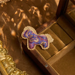 Buddha Stones Song Brocade Handcrafted Purple Horse Prosperity Brooch