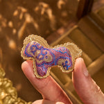 Buddha Stones Song Brocade Handcrafted Purple Horse Prosperity Brooch