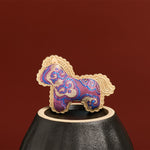 Buddha Stones Song Brocade Handcrafted Purple Horse Prosperity Brooch