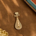 Buddha Stones Song Brocade Handcrafted Guqin-shaped Floral Harmony New Chinese Brooch