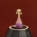 Buddha Stones Song Brocade Handcrafted Guqin-shaped Floral Harmony New Chinese Brooch