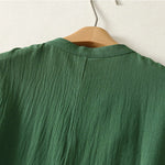 Buddha Stones Summer Solid Green Mandarin Collar Side Slit Women's Sleeveless Dress