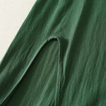 Buddha Stones Summer Solid Green Mandarin Collar Side Slit Women's Sleeveless Dress