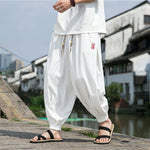 Buddha Stones Summer Casual Drawstring Chinese Character Carefree Embroidery Ankle Pants Men's Harem Pants With Pockets