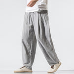 Buddha Stones Summer Casual Minimalist Drawstring Elastic Waist Solid Long Pants Men's Harem Pants With Pockets