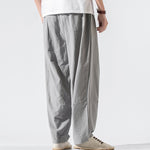 Buddha Stones Summer Casual Minimalist Drawstring Elastic Waist Solid Long Pants Men's Harem Pants With Pockets