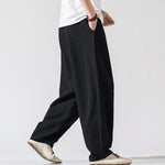 Buddha Stones Summer Casual Minimalist Drawstring Elastic Waist Solid Long Pants Men's Harem Pants With Pockets