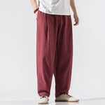 Buddha Stones Summer Casual Minimalist Drawstring Elastic Waist Solid Long Pants Men's Harem Pants With Pockets