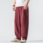 Buddha Stones Summer Casual Minimalist Drawstring Elastic Waist Solid Long Pants Men's Harem Pants With Pockets