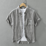 Buddha Stones Summer Casual Minimalist Button-Up Striped Men's Short Sleeve Shirts With Decorative Pocket