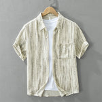 Buddha Stones Summer Casual Minimalist Button-Up Striped Men's Short Sleeve Shirts With Decorative Pocket