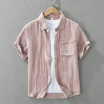 Buddha Stones Summer Casual Minimalist Button-Up Striped Men's Short Sleeve Shirts With Decorative Pocket