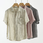 Buddha Stones Summer Casual Minimalist Button-Up Striped Men's Short Sleeve Shirts With Decorative Pocket