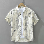 Buddha Stones Summer Casual Abstract Crack Pattern Button-Up Patch Pocket Men's Short Sleeve Shirts