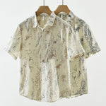 Buddha Stones Summer Casual Abstract Crack Pattern Button-Up Patch Pocket Men's Short Sleeve Shirts