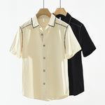 Buddha Stones Summer Casual Vintage Line Design Button-Up Solid Men's Short Sleeve Shirts