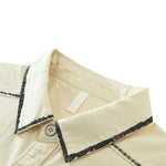 Buddha Stones Summer Casual Vintage Line Design Button-Up Solid Men's Short Sleeve Shirts
