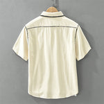 Buddha Stones Summer Casual Vintage Line Design Button-Up Solid Men's Short Sleeve Shirts