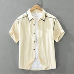 Buddha Stones Summer Casual Vintage Line Design Button-Up Solid Men's Short Sleeve Shirts