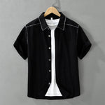 Buddha Stones Summer Casual Vintage Line Design Button-Up Solid Men's Short Sleeve Shirts