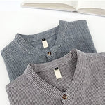 Buddha Stones Summer Half Button Fine Striped Men's Short Sleeve Shirts