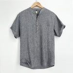 Buddha Stones Summer Half Button Fine Striped Men's Short Sleeve Shirts
