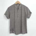 Buddha Stones Summer Half Button Fine Striped Men's Short Sleeve Shirts