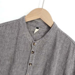 Buddha Stones Summer Half Button Fine Striped Men's Short Sleeve Shirts