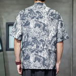 Buddha Stones Summer Tang Style Frog Button Trees Abstract Pattern Men's Short Sleeve Shirts