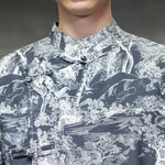 Buddha Stones Summer Tang Style Frog Button Trees Abstract Pattern Men's Short Sleeve Shirts