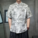 Buddha Stones Summer Tang Style Frog Button Trees Abstract Pattern Men's Short Sleeve Shirts
