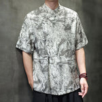 Buddha Stones Summer Tang Style Frog Button Trees Abstract Pattern Men's Short Sleeve Shirts