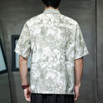 Buddha Stones Summer Tang Style Frog Button Trees Abstract Pattern Men's Short Sleeve Shirts