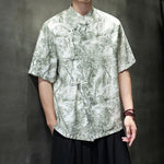 Buddha Stones Summer Tang Style Frog Button Trees Abstract Pattern Men's Short Sleeve Shirts