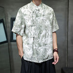 Buddha Stones Summer Tang Style Frog Button Trees Abstract Pattern Men's Short Sleeve Shirts