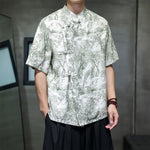 Buddha Stones Summer Tang Style Frog Button Trees Abstract Pattern Men's Short Sleeve Shirts