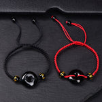 Buddha Stones Black Obsidian Peace Buckle Protection Braided Bracelet