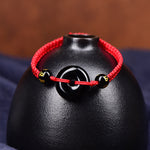Buddha Stones Black Obsidian Peace Buckle Protection Braided Bracelet