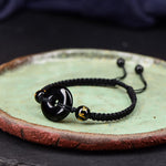 Buddha Stones Black Obsidian Peace Buckle Protection Braided Bracelet