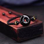 Buddha Stones Black Obsidian Peace Buckle Protection Braided Bracelet