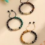 Buddha Stones Tiger Eye Silver Sheen Obsidian Bamboo Growth Faceted Bracelet