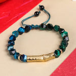 Buddha Stones Tiger Eye Silver Sheen Obsidian Bamboo Growth Faceted Bracelet