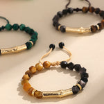 Buddha Stones Tiger Eye Silver Sheen Obsidian Bamboo Growth Faceted Bracelet