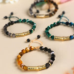 Buddha Stones Tiger Eye Silver Sheen Obsidian Bamboo Growth Faceted Bracelet